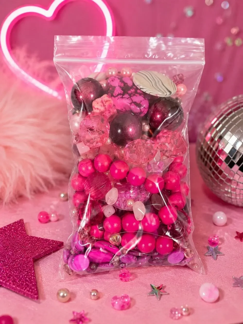Pink Mixed Bead Lot – Hot Pink, Rose, and Pearl Assorted Beads for Jewelry